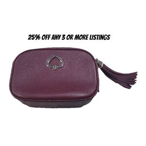 Kate Spade Plum Wine Camera Bag with Tassel Charm Ace Mettallic Accent Crossbody